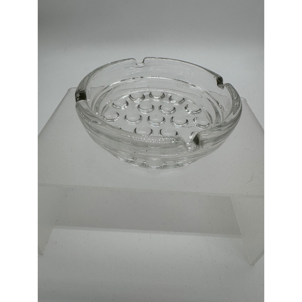 Vintage Clear Hobnail Glass Ashtray Round 4 Slot Mid Century Modern Retro